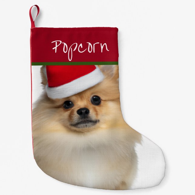Santa Pomeranian Small Christmas Stocking (Front)