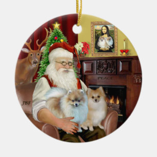 Santa - Pomeranians 9two) Ceramic Ornament