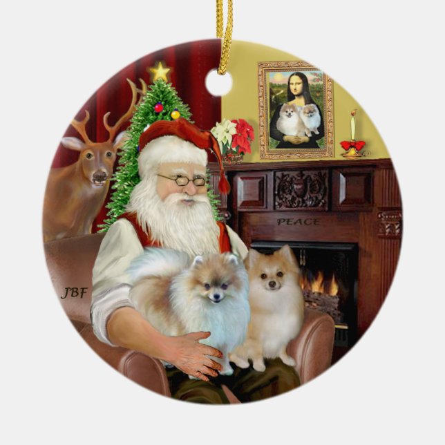 Santa - Pomeranians 9two) Ceramic Ornament (Front)