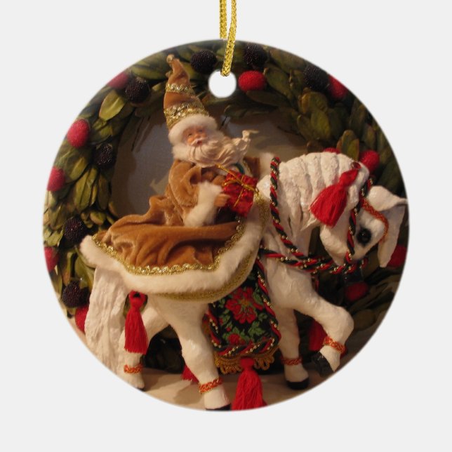 Santa Pony Ceramic Ornament (Front)