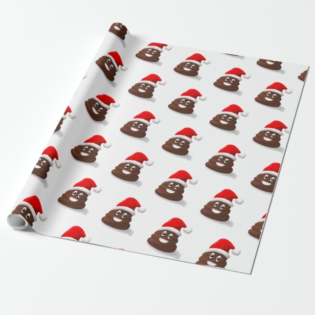 Santa Poo Emoji Gift Wrapping Paper (Unrolled)