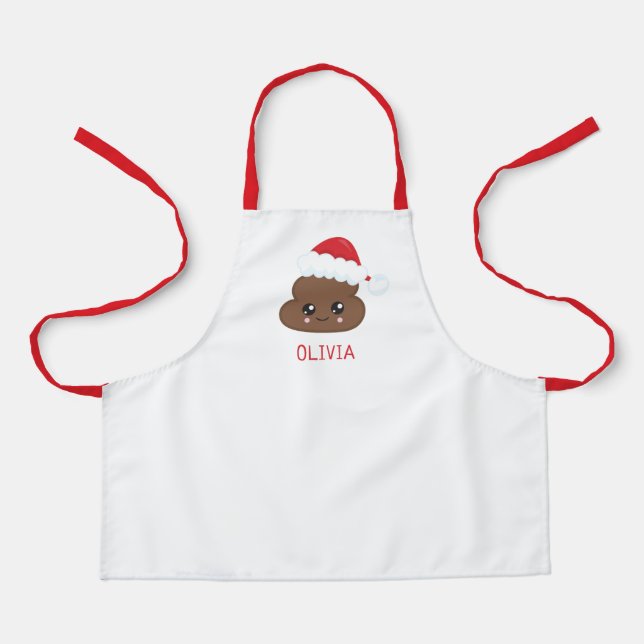 Santa Poop Emoji Personalized Kids Holiday Apron (Front)
