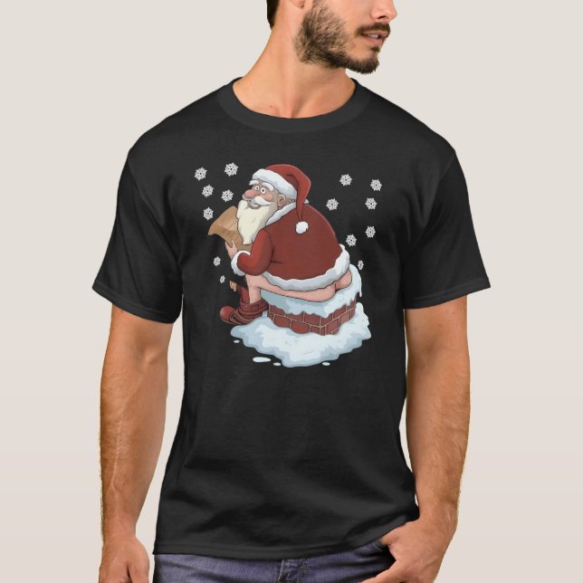 Santa Pooping Down The Chimney Ugly Funny gift  T-Shirt (Front)