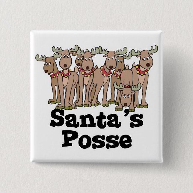 Santa posse reindeer pinback button (Front)