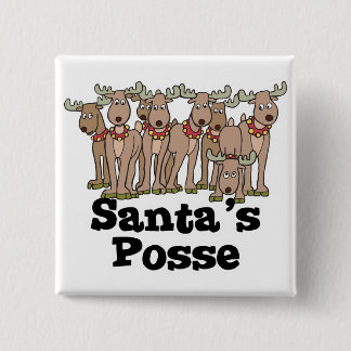 Santa posse reindeer pinback button