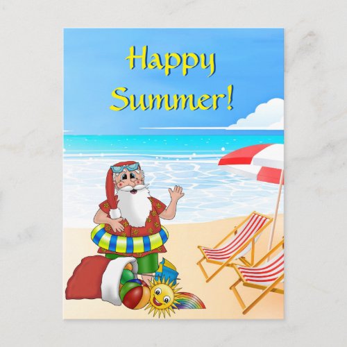 Santa Postcard Xmas Summer Beach