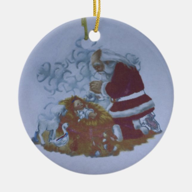 Santa Pray Over Baby Jesus Ornament (Front)