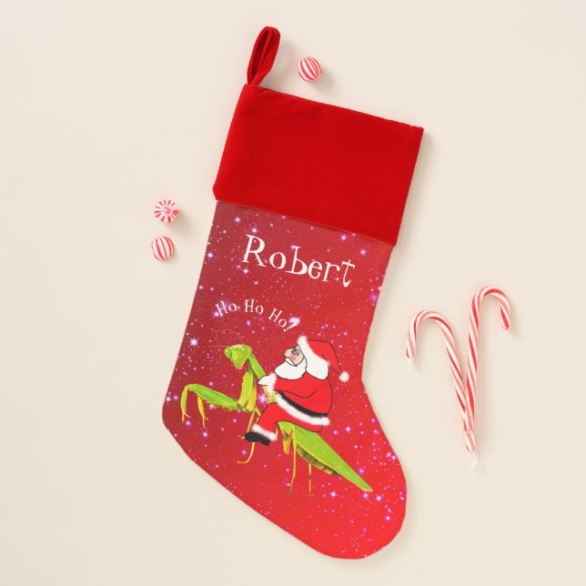 Santa Praying Mantis Velvety Christmas Stocking (Front)