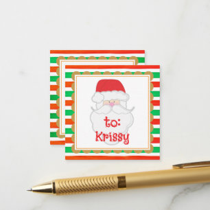 Santa Preppy Stripes Red Green Scallop Gift Tag Enclosure Card