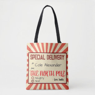 Santa Present North Pole Naughty Nice Name Tote Bag