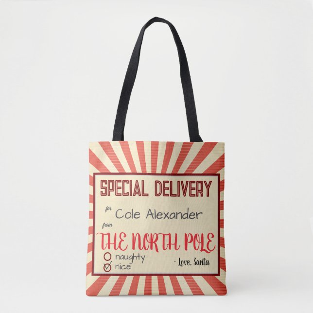 Santa Present North Pole Naughty Nice Name Tote Bag (Front)