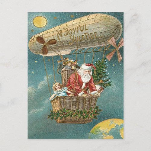 Santa Presents Gifts Christmas Tree Balloon Holiday Postcard