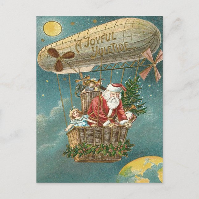 Santa Presents Gifts Christmas Tree Balloon Holiday Postcard (Front)