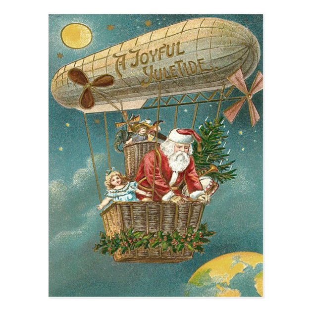 Santa Presents Gifts Christmas Tree Balloon Postcard