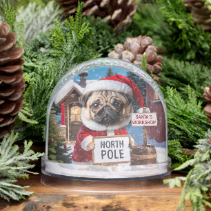 Santa Pug at North Pole or Your Pet Dog Photos  Snow Globe
