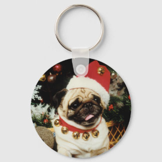 Santa Pug Christmas Keychain