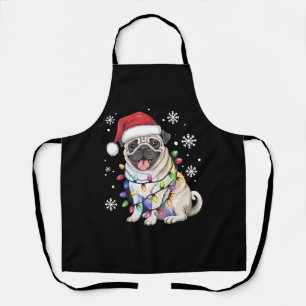 Santa Pug Christmas Lights Xmas Dog Lover Apron