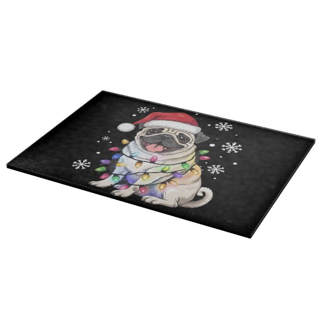 Santa Pug Christmas Lights Xmas Dog Lover  Cutting Board (Corner)