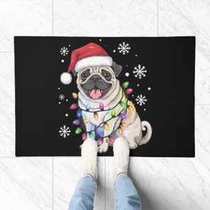 Santa Pug Christmas Lights Xmas Dog Lover Doormat