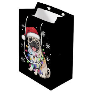 Santa Pug Christmas Lights Xmas Dog Lover Medium Gift Bag