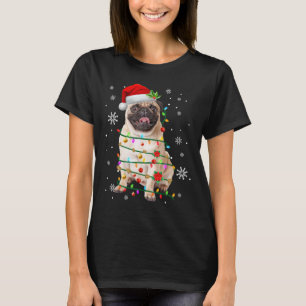 Santa Pug Christmas Lights Xmas Dog Lover Men Wome T-Shirt