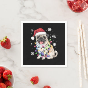 Santa Pug Christmas Lights Xmas Dog Lover Napkins