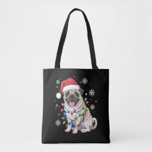 Santa Pug Christmas Lights Xmas Dog Lover Tote Bag