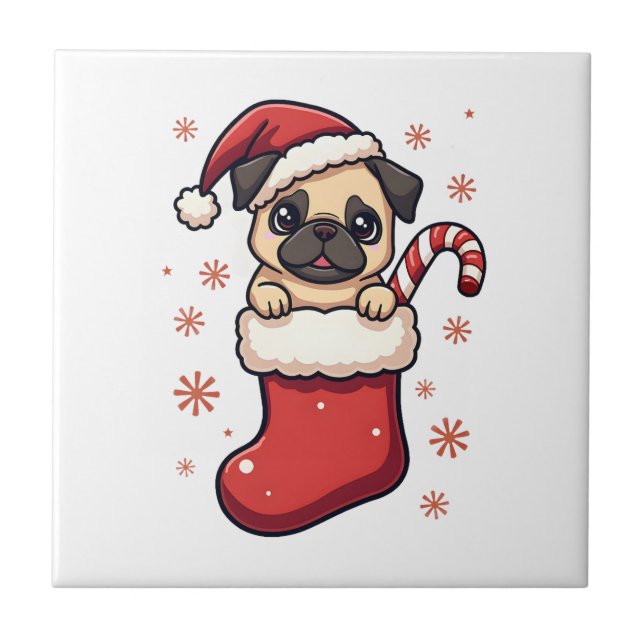 Santa Pug Delight Ceramic Tile (Front)