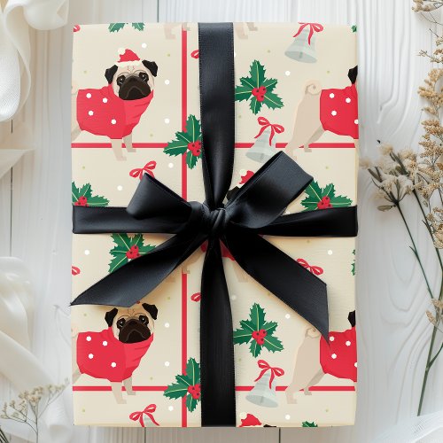 Santa Pug Dog Cute Pet Christmas Pattern Wrapping Paper