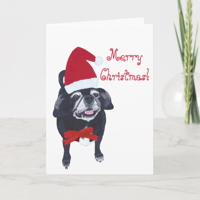 Santa Pug Dog Painting Merry Christmas Cards (Front)