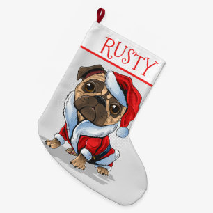 Santa Pug Large Christmas Stocking
