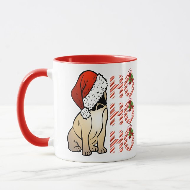 Santa Pug Mug Cute Dog in Santa Hat Hot Cocoa Mug (Left)