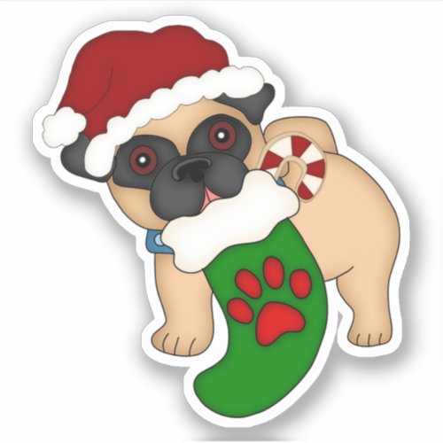 Santa Pug Puppy Christmas Contour Sticker