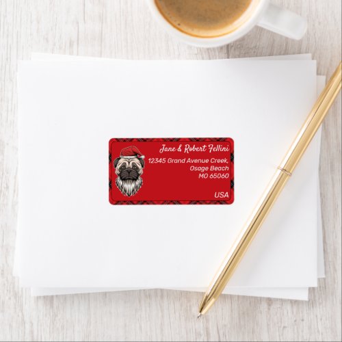 Santa Pug red plaid festive custom label
