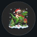 Santa Pug Riding Reindeer T-rex Christmas Kids Tod Classic Round Sticker<br><div class="desc">Santa Pug Riding Reindeer T-rex Christmas Kids Toddler</div>