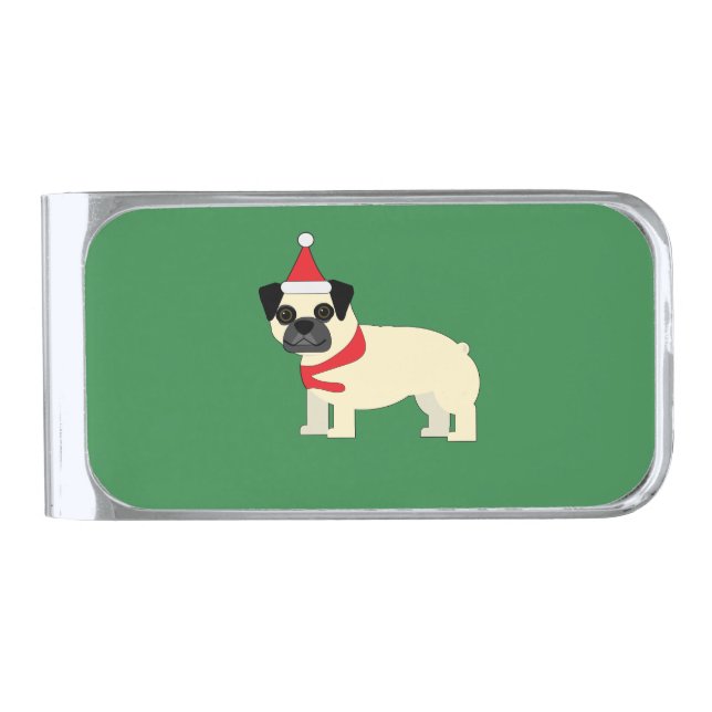 Santa Pug Silver Finish Money Clip (Front)
