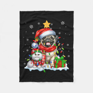 Santa Pug With Elf Cat Christmas Lights Owner Kids Fleece Blanket
