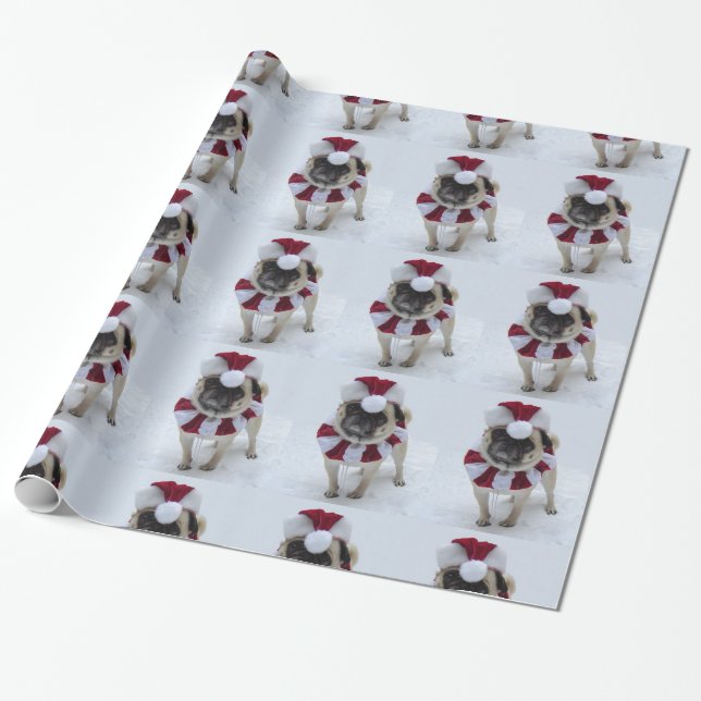 Santa Pug Wrapping Paper (Unrolled)