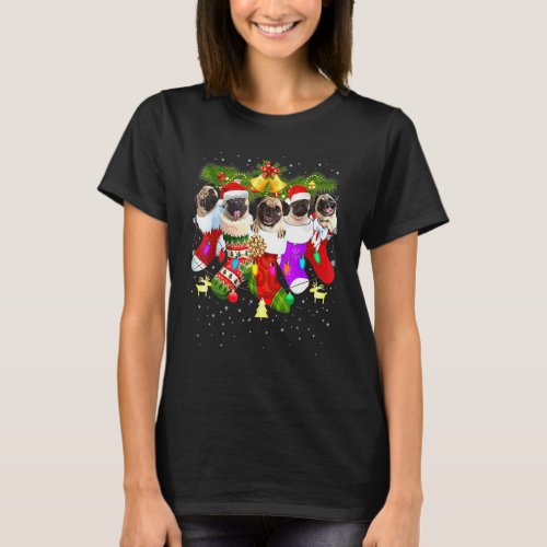 Santa Pugs In Christmas Socks Funny Xmas Dog Pug M T-Shirt