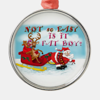 Santa pulling reindeer! metal ornament