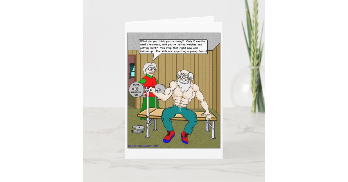 SANTA PUMPING IRON HOLIDAY CARD | Zazzle