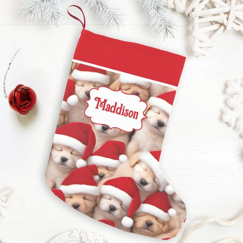 Santa Puppies Dog Lovers Name Christmas Stocking