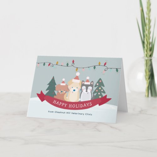 Santa Puppies Dogs Pet Business Christmas Holiday Card
