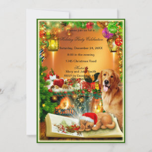 Santa Puppy Christmas Party Invitation