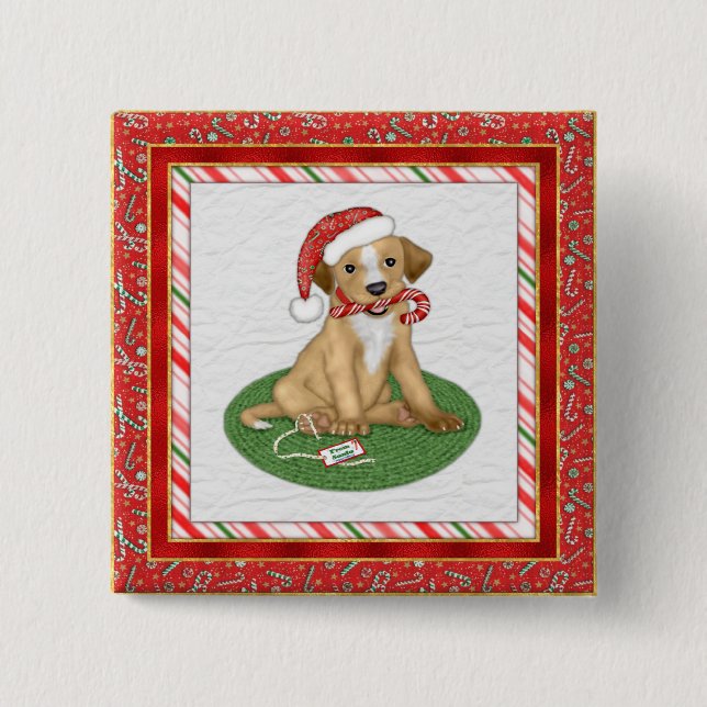 Santa Puppy Pinback Button (Front)