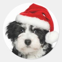 Santa Puppy Round Sticker