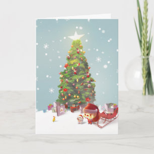 Santa Puppy: Smiling Bichon & Christmas Tree Card