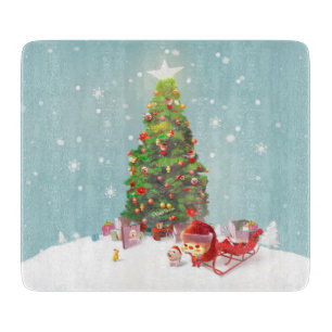Santa Puppy: Smiling Bichon & Christmas Tree Cutting Board