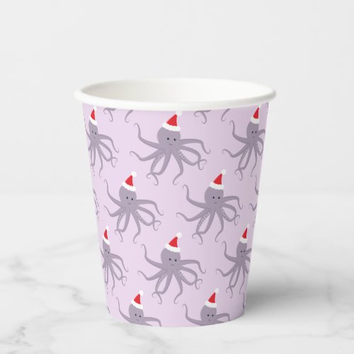 Santa Purple Octopus Christmas Holiday Paper Cups