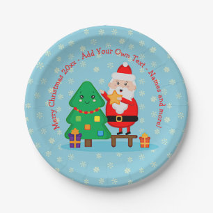Santa Putting Star Christmas Tree 20xx Add Text 7" Paper Plates